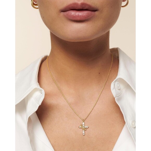 Cross Crown Necklace CZ 14K Gold Plated Trendy Cross Crown Pendant Birthday Gift - Picture 3 of 8